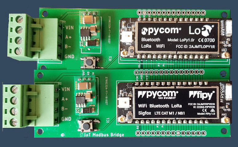 MODBUS RS485 to LoRaWan, NB-IoT, Sigfox or WIFI